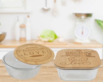 Personalized Glass Container with Bamboo Lid - Eco-Friendly Food Storage - Custom Engraved Gift, personalized kitchen gifts,