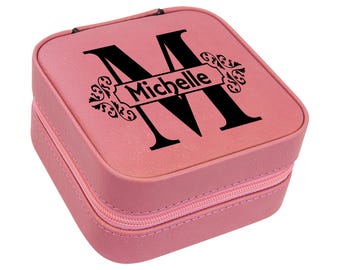 Personalized Travel size jewelry box, leatherette jewelry box with custom logo and text, jewelry box that fits in hand bag