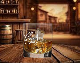 Personalized Square Rocks Glass: Laser Etched Whiskey Glass, Groomsmen Gift