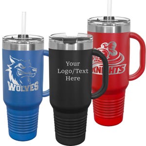 40 oz. Personalized Travel Mug with Handle & Straw | Custom Engraved Stainless Steel Mug | High-Endurance Drinkware