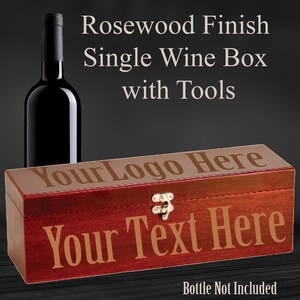 Custom engraved Matte Black  Wine Box with Tools | Personalized  Rosewood Finish Single Wine Box | Wine Presentation Box with Tools
