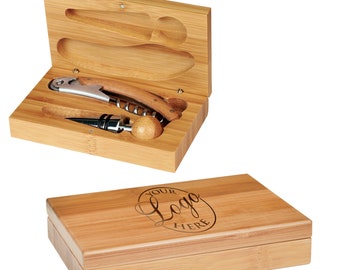 Custom Engraved Bamboo 2-Piece Wine Tool Set - Essential Tools for Opening and Serving Wine, Perfect Christmas gift for a wine lover