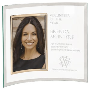 Jade Glass Crescent with Picture Frame, personalized curved glass photo frame