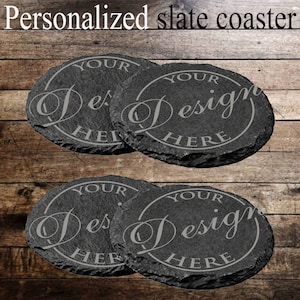 Laser Engraved Slate  round Coaster | Personalized Custom Slate Coasters Gift | Personalized Thick Lacerable Drink Coaster