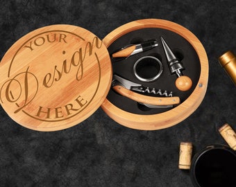 Personalized Bamboo Wine Tool Set | Engraved Wooden Gift