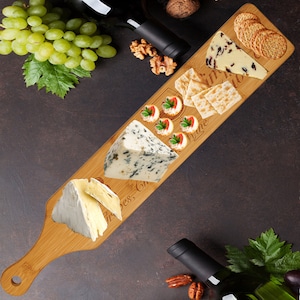 Personalized Bamboo Cheese Board with Paddle Housewarming Gift | Custom Name Engraved Cheese Paddle Board | Engraved Custom Cutting Board