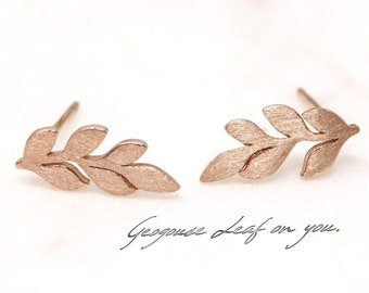 Sterling Silver Leaf Earring, Leaf Studs Earring, Simple Silver Earring, Small Rose Gold Studs, Dainty Jewelry, Modern Studs, Gifts For Her