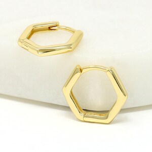 Sterling Silver Huggie Hoops, Hexagon Huggie Earrings, Minimalist Hoops, Dainty Silver Earrings, Geometric Hoops, Tiny Hoops, Gifts For Her