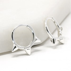 Sterling Silver Huggie Hoop, Spike Huggie Earring Silver, Minimalist Hoop, Spike Earring Hoop, Modern Huggie, Gift For Her,Hugger Earring