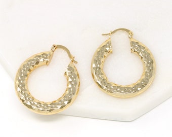 14K Gold Filled Hoop Earring, Textured Hoop Earring Gold, Hollow Hoop Earring, Modern Hoop 14K Gold, Gift For Her, Lightweight  Earring