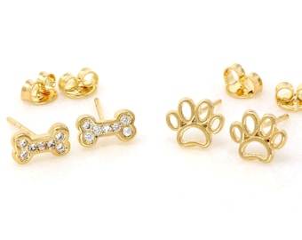 14K Gold Filled Cute Dog Paw Earrings Stud, Dog Bone Stud Earring Gold, Dog Lover Jewelry Gifts, Jewelry Gift For Her, Gifts For Pet Lovers