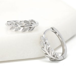 Sterling Silver Huggie Hoops, Leaf Huggie Earrings, Minimalist Dainty Silver Earrings, Plant Earring Silver, Gifts For Her, Gifts For Her