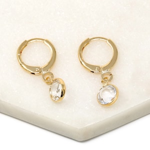 14K Gold Filled Earring, Crystal Stone Drop & Dangle Huggie Earring, Gift For Her, Lightweight Earring, Everyday Hoop Gold, Minimalist Hoops