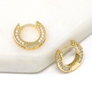 Sterling Silver CZ Huggie Hoop, Small Stone Paved Hugger Earring Silver, Dainty Sterling Silver Earring, Modern Hoop Earring, Gifts For Her,