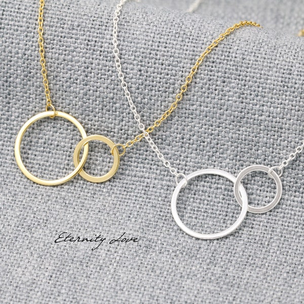 Sterling Silver Interlocking Circle Necklace, Infinity Necklace, Mother Daughter Necklace, Mothers day gifts, Double circle Necklace