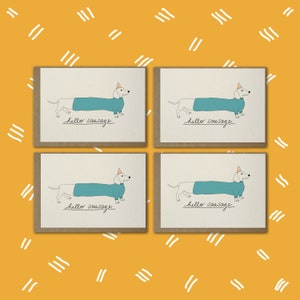 Sausage Dog Notelet Multipack (4er Pack) / Illustrierte A7 Grußkarten / Umweltfreundlich