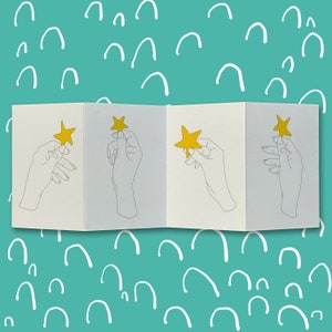 Carte concertina étoile dorée / Carte de voeux illustrée / Respectueux de l'environnement