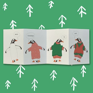 Biglietto natalizio con pinguini a fisarmonica / Biglietto illustrato / Ecologico