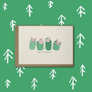 Kerstkaart Pigs in Blankets / Geïllustreerde A6-kaart / Milieuvriendelijk