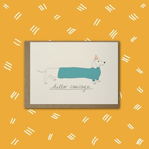 Hallo Sausage / Sausage Dog Illustrierte A6 Grußkarte / Umweltfreundlich