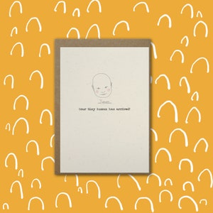 Nieuwe babykaart / Jippie, je kleine mens is gearriveerd! / Geïllustreerde A6-wenskaart nieuwe baby/milieuvriendelijk