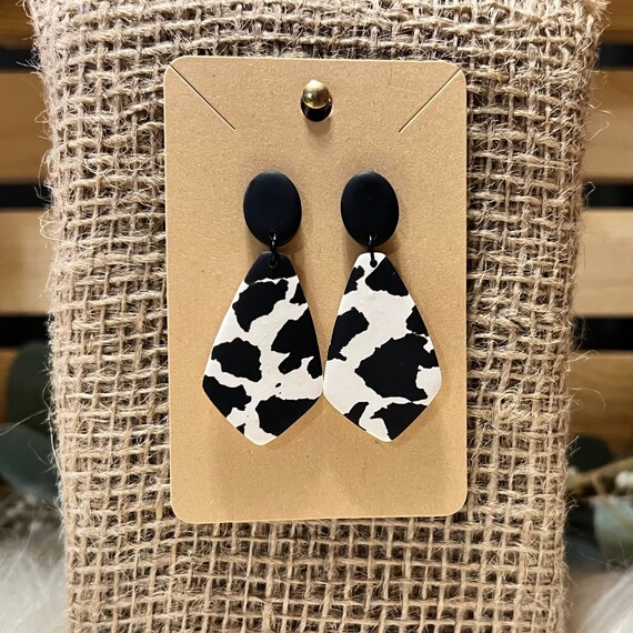 Cow print polymer clay earrings discount