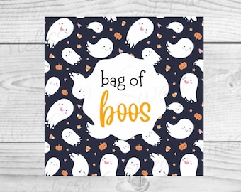 Etiquetas de galletas de Halloween - Etiqueta de galletas bolsa de abucheos - Etiqueta de galletas fantasma - Etiquetas de galletas - Etiqueta de galletas cuadradas - Etiqueta de galletas imprimible