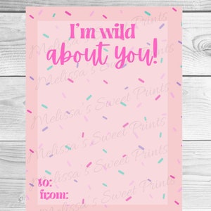 Valentine Cookie Card - Printable Cookie Card - I&#39;m Wild About You 3.5&quot; x 5&quot; Valentine Cookie Card - Instant Download Valentine Card