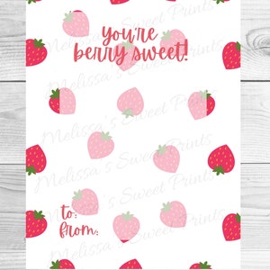 Valentine Cookie Card - Printable Cookie Card - Instant Download Valentine Card - You&#39;re berry Sweet Mini Cookie Card - Mini Cookie Card