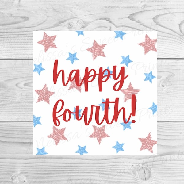 Fourth of July Cookie Tags - Happy Fourth Cookie Tag - Fourth of July Cookie Tag - Printable Cookie Tags - Square Cookie Tag - Treat Tags