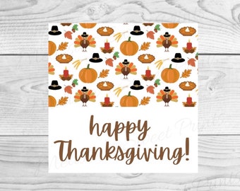 Thanksgiving Cookie Tags - Happy Thanksgiving Cookie Tag - Square Cookie Tag - Printable Thanksgiving Cookie Tags - Cookie Tags