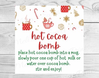 Hot Cocoa Bomb Instructions - Hot Cocoa Bomb Tag - Christmas Hot Cocoa Bomb Instructions Tag - Hot Chocolate Bomb Tags - Cookie tags