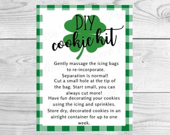 Printable St. Patrick's Day DIY Cookie Kit Instruction Card - DIY Cookie Kit Card - Cookie Tags - St. Pattys Printable Spring Cookie Tag