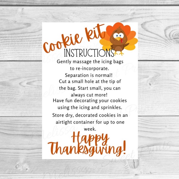 Thanksgiving DIY Cookie Kit Instructions - Thanksgiving DIY Cookie Kit- Cookie Kit Card - DIY Cookie Kit instructions - cookie tags