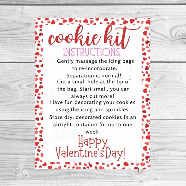 Valentine's Day Cookie Kit Instructions - Valentine's Day DIY Cookie Kit Card - Valentine's Day Cookie Cards - Cookie Tags - Cookie Card