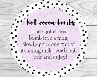 Hot Cocoa Bomb Label Round Tag - Hot Cocoa Bomb Instructions Tag - Hot Cocoa Bomb Tag - Cookie Tag