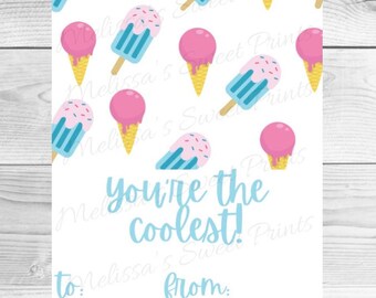 Printable Cookie Card - Mini Cookie Cards - Valentine's Day Cookie Card - You're The Coolest Cookie Card - Cookie Tags - Cookie Packaging