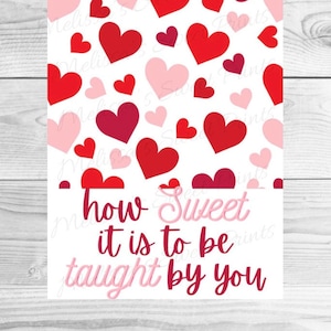 Carte à biscuits imprimable - Carte à biscuits de la Saint-Valentin - Comme il est doux d'être enseigné par vous Carte à biscuits - Mini carte à biscuits - Étiquettes à biscuits
