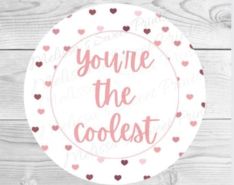 Printable Cookie Tag - Cookie Tag - Valentine's Day Cookie Tag - You're The Coolest Cookie Tag - Round Cookie Tag - Instant Download Tag