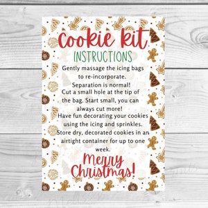 Christmas DIY Cookie Kit Instructions - Holiday DIY Cookie Kit Instructions Card - DIY Cookie Kit Printable - Christmas Cookie Tags