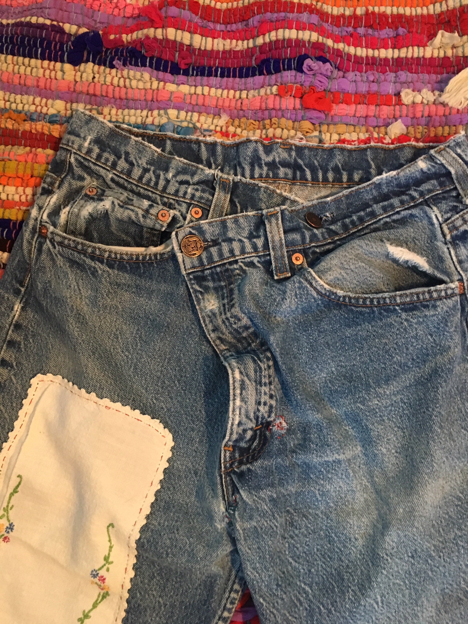 jeans that cross over in the front