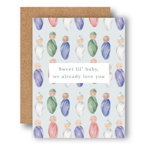 Sweet Lil Baby - We Already Love You | Watercolor Baby Shower Card | New Parent Greeting Card | Hand-Painted Baby Announcement