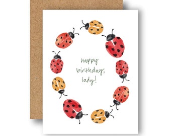 Happy birthday lady ladybug greeting card - 20th 30th 40th birthday - card for friend or coworker - gift for best friend