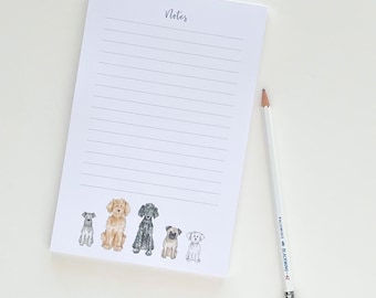 Dog Notes Notepad | Pet Dog Stationery | Large Paper Notepad for Taking Notes and To Do Lists| Goldendoodle Pug Poodle Schnauzer Puppies
