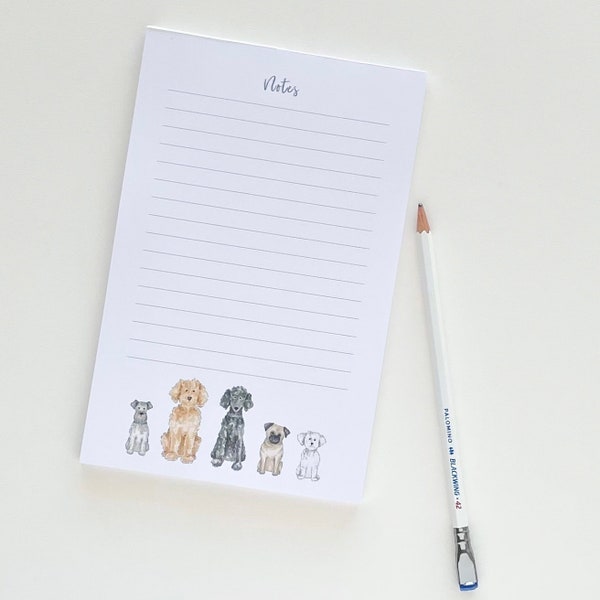 Dog Notes Notepad | Pet Dog Stationery | Large Paper Notepad for Taking Notes and To Do Lists| Goldendoodle Pug Poodle Schnauzer Puppies