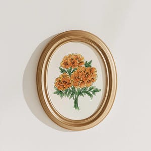Marigold Watercolor Art Print: October Birth Flower, Botanical Wall Decor