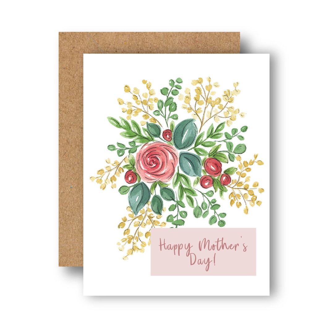 Mother's Day Card Watercolor Floral – Hand-painted Bouquet - Etsy