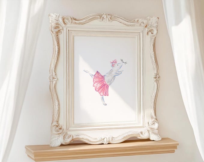 Ballerina Mouse Art Print: Storybook Nursery Wall Decor
