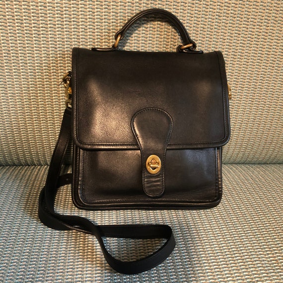 Vintage COACH Willis Station Black Leather Bag Coa