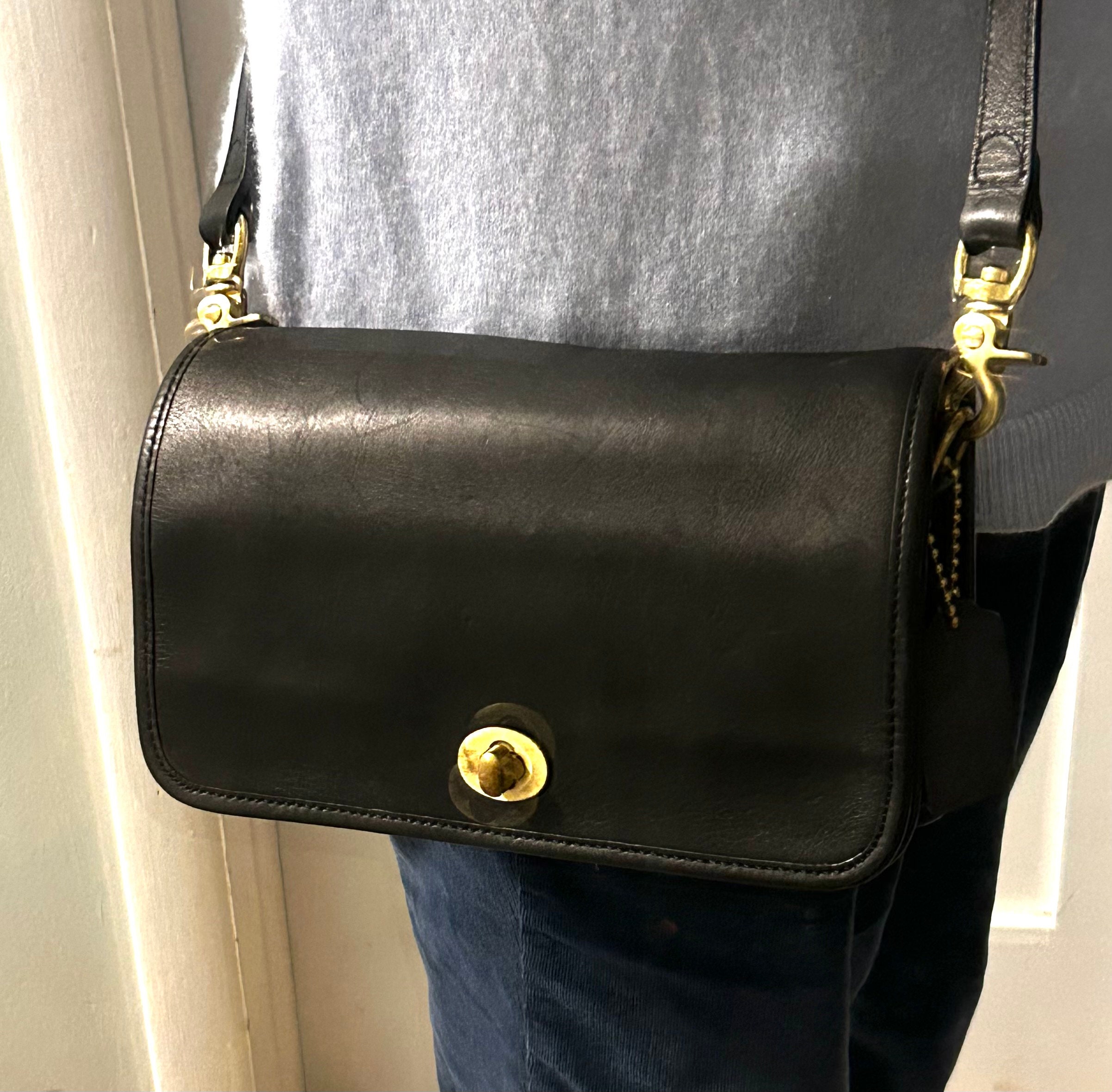 Vintage Coach Penny Pocket Black Leather Crossbody Bag Etsy